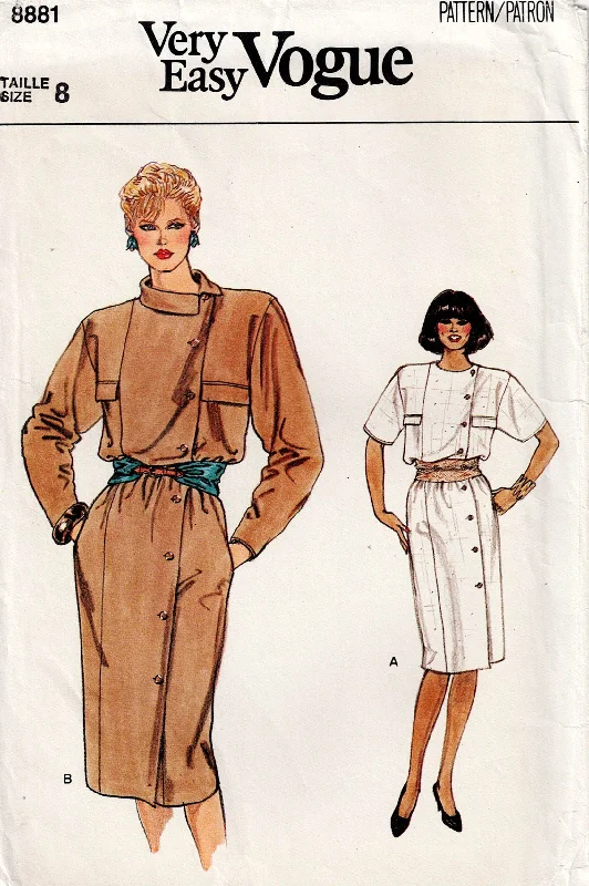 Vogue 8881 Womens Asymmetric Dress with Pockets 1980s Vintage Sewing Pattern Size 8 Bust 31.5 inches Vogue 8881 Womens Asymmetric Dress with Pockets 1980s Vintage Sewing Pattern Size 8 Bust 31.5 inches
