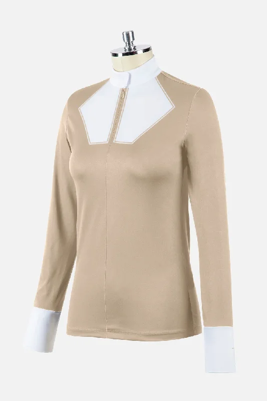 Animo Belford Womens Beige Long Sleeve Competition Shirt Elegant High-Low Short Shirt