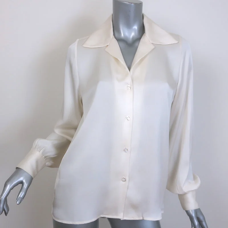 ANINE BING Mylah Shirt Ivory Silk Satin Size Small Long Sleeve Blouse Casual Loose Short Sleeve