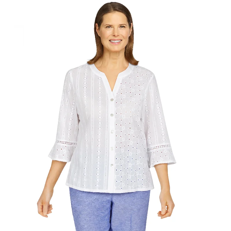 Ann Arbor Button Down Eyelet Shirt Elegant Longline Short Shirt