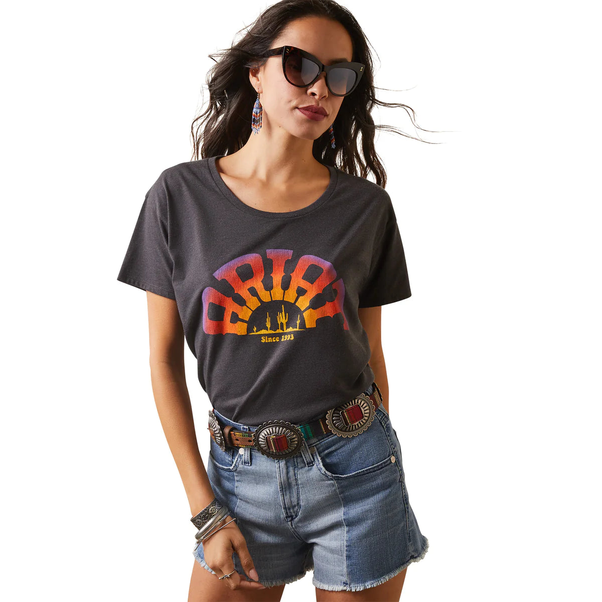 Ariat Womens Rainbow Tee Shirt Elegant Silk Short Shirt