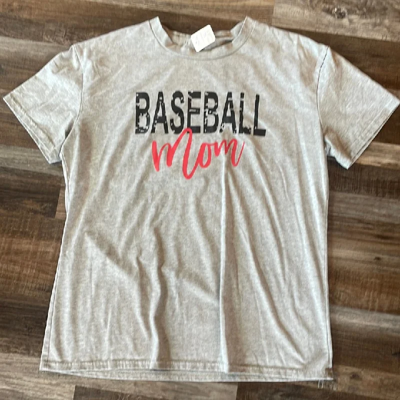 Baseball Mom Grey Short Sleeve Shirt Women’s size Large Chic Embellished Short Sleeve