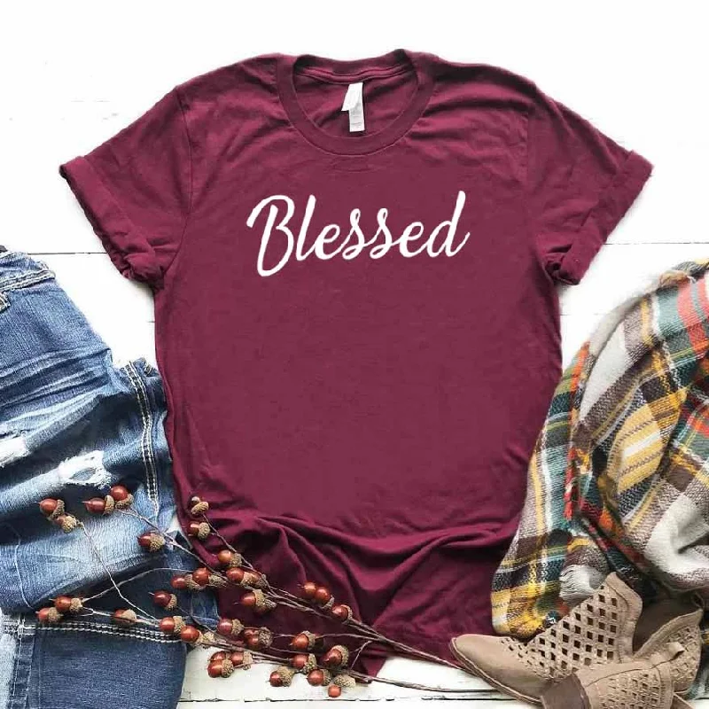 Blessed Letter Print T Shirt Women Short Sleeve O Neck Loose Tshirt 2020 Summer Fashion Women Tee Shirt Tops Casual Slouchy Short Sleeve