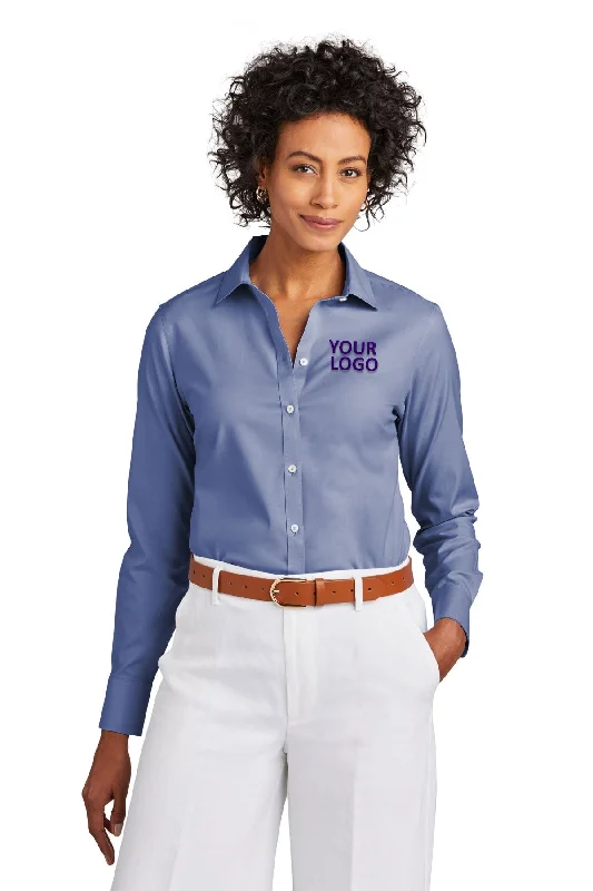 Brooks Brothers Womens Wrinkle-Free Stretch Pinpoint Shirt, Cobalt Blue Trendy Tie-Front Short Shirt