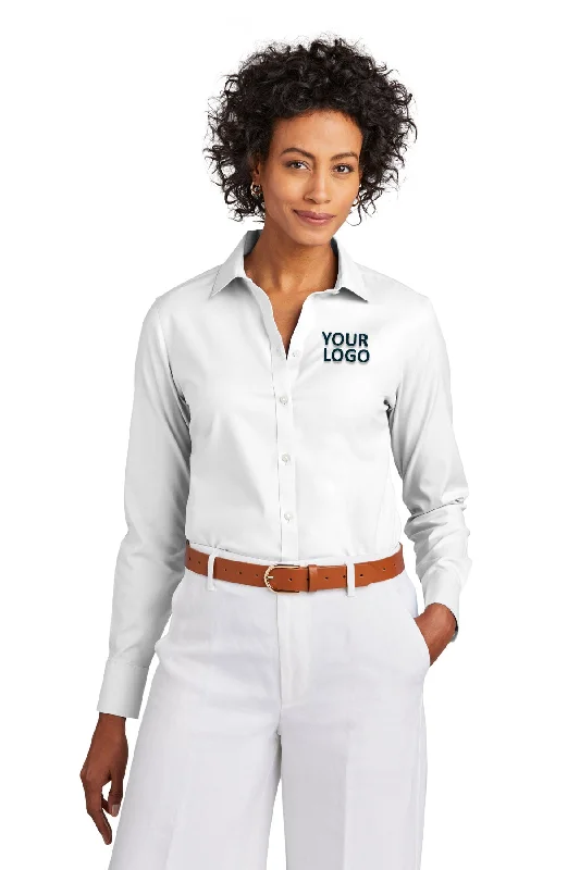 Brooks Brothers Womens Wrinkle-Free Stretch Pinpoint Shirt, White Casual Button-Up Short Tee