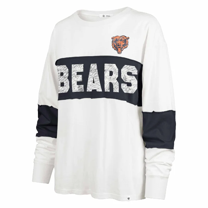 Chicago Bears 47 Brand Women's Sandstone Clubhouse Pride Taylor Longsleeve T Shirt Trendy Ruffled Short Sleeve