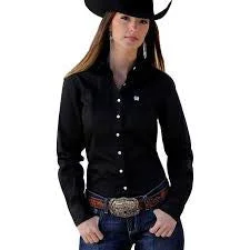 Cinch Ladies Long Sleeved Solid Black Shirt - MSW9164027 Classic Short Sleeve Blouse