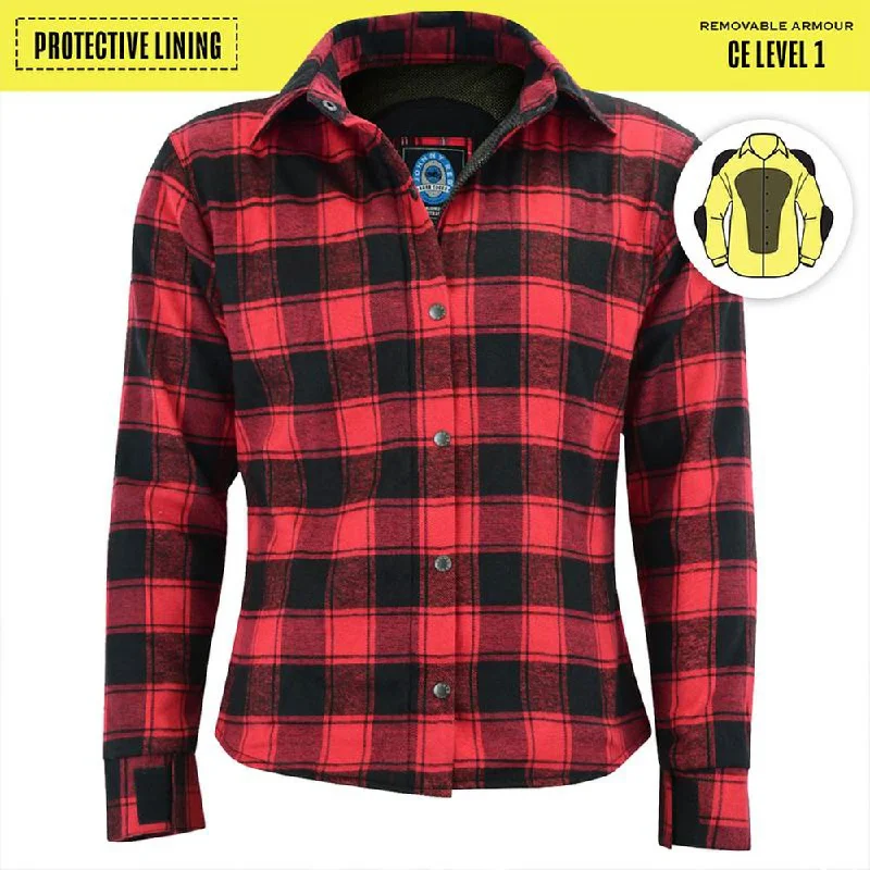 Womens Red/Black Plaid Protective Shirt - Reinforced With Protective- Fibre-JRS10024 Stylish Round Neck Shirt