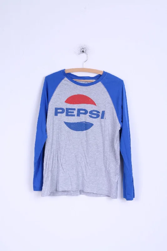 Pepsi Womens L Shirt Cotton Grey Blue Long Sleeve Graphic Stretch Top Trendy Tie-Front Short Shirt Pepsi Womens L Shirt Cotton Grey Blue Long Sleeve Graphic Stretch Top Trendy Tie-Front Short Shirt