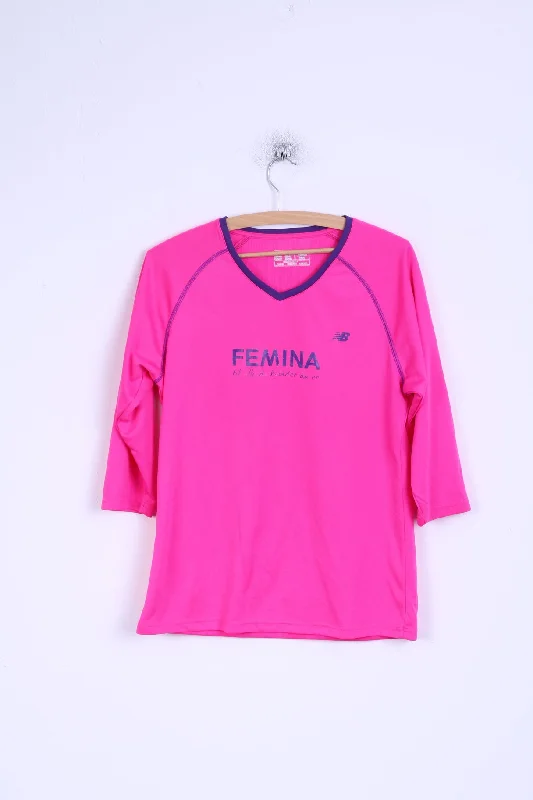New Balance Womens L Shirt Pink Neon Run V Neck Top Sportswear Elegant Off-Shoulder Short Shirt New Balance Womens L Shirt Pink Neon Run V Neck Top Sportswear Elegant Off-Shoulder Short Shirt