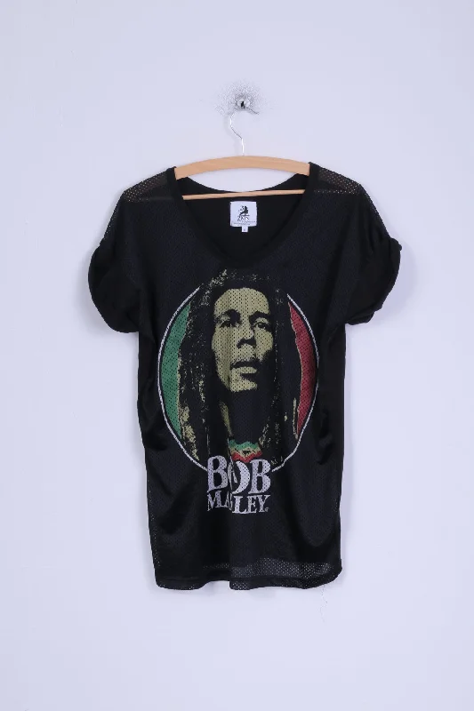 Zion Rootswear Atmosphere Womens 10 M Shirt Black Bob Marley Mesh V Neck Elegant Longline Short Shirt Zion Rootswear Atmosphere Womens 10 M Shirt Black Bob Marley Mesh V Neck Elegant Longline Short Shirt