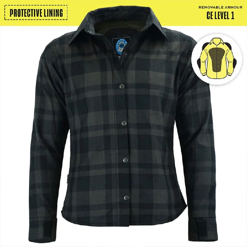 Womens Charc/Black Plaid Protective Shirt - Reinforced With Protective- Fibre-JRS10025 Fashionable Pleated Short Shirt