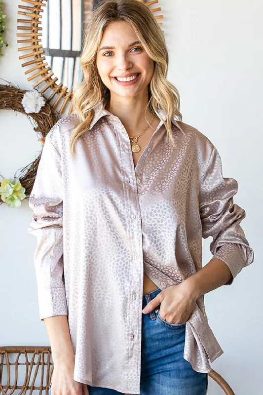 Ditsy Dot Button Down Collared Satin Shirt Classic Short Sleeve Tunic