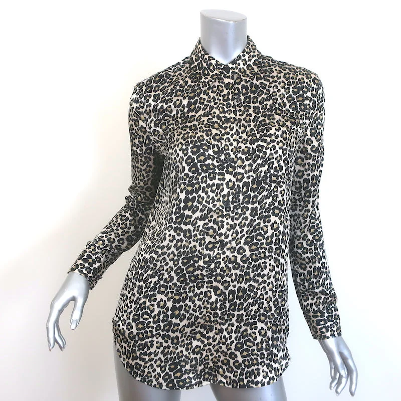 Equipment Reese Shirt Leopard Print Silk Size Extra Small Long Sleeve Blouse Stylish Short Sleeve Top