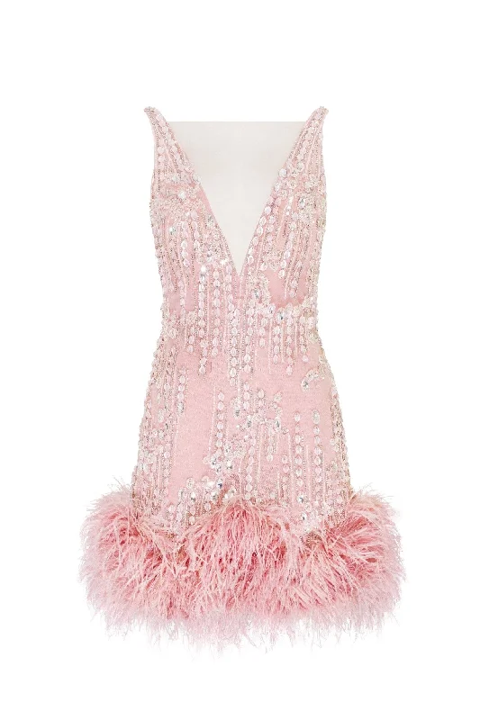 Fabulous mini dress on straps adorned with crystals and feathers Comfortable Zip-Up Mini Dress Fabulous mini dress on straps adorned with crystals and feathers Comfortable Zip-Up Mini Dress