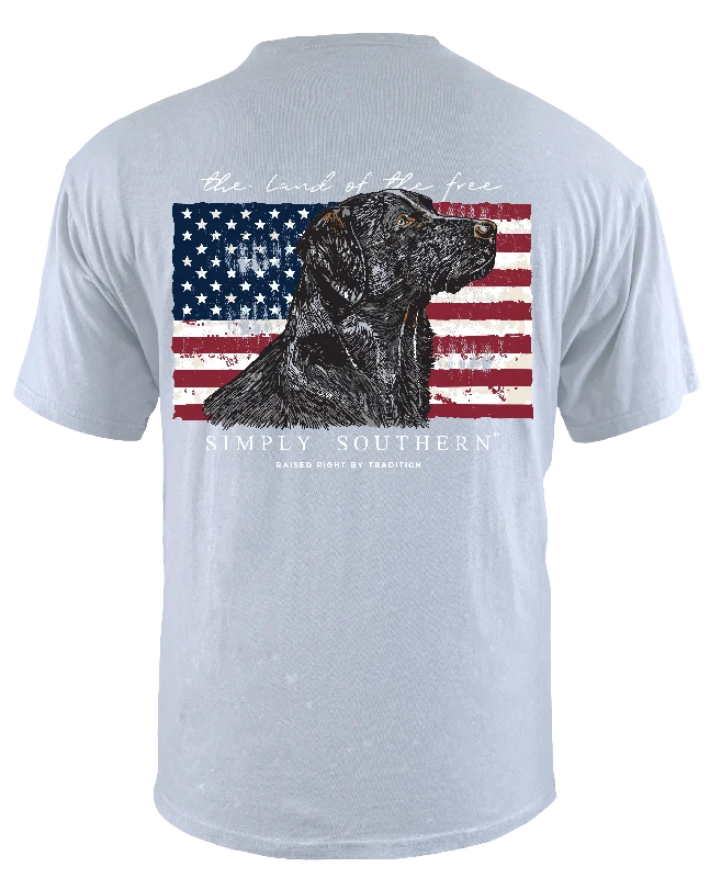 Flag with Dog Tshirt by Simply Southern Relaxed Cotton Short Shirt