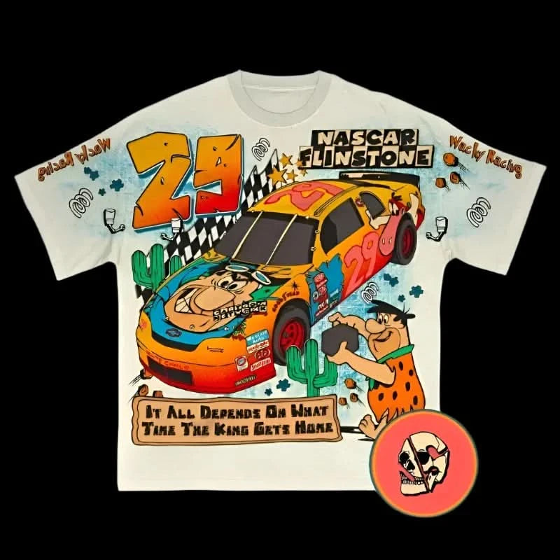 Flinston T Shirt - Cartoon Race-car Streetwear Casual Oversized Short Shirt