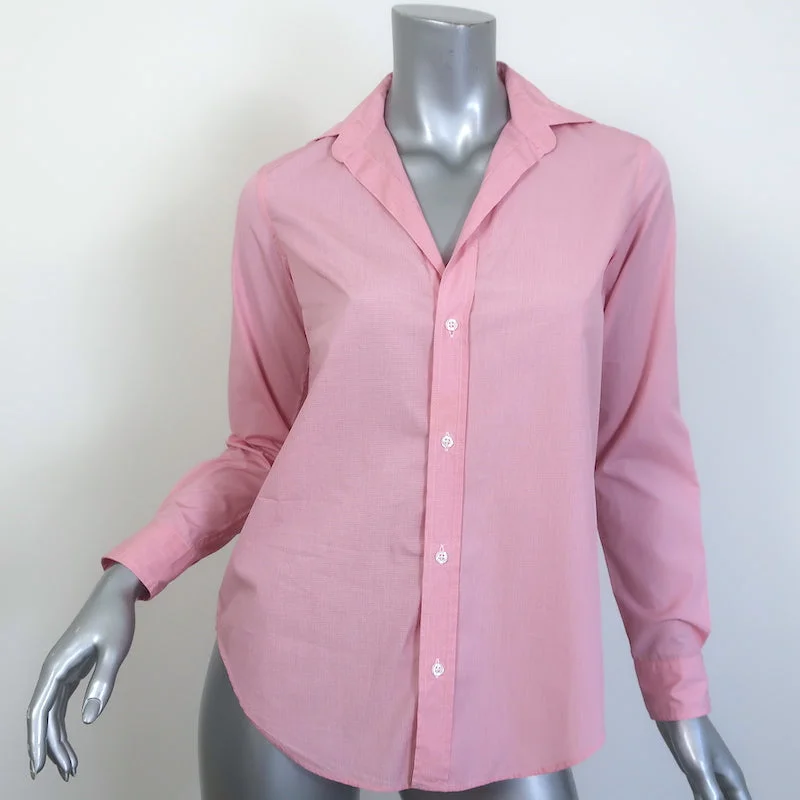 Frank & Eileen Frank Shirt Pink Micro Check Cotton Size Extra Extra Small Elegant Longline Short Shirt