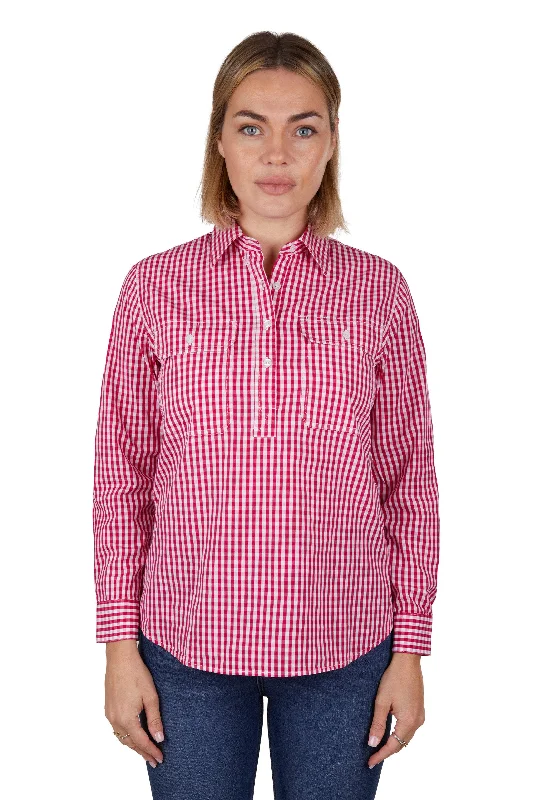 Hard Slog Ladies Dana Half Placket L/S Shirt - Pink - H4W2101206 Comfortable Fit Short Shirt