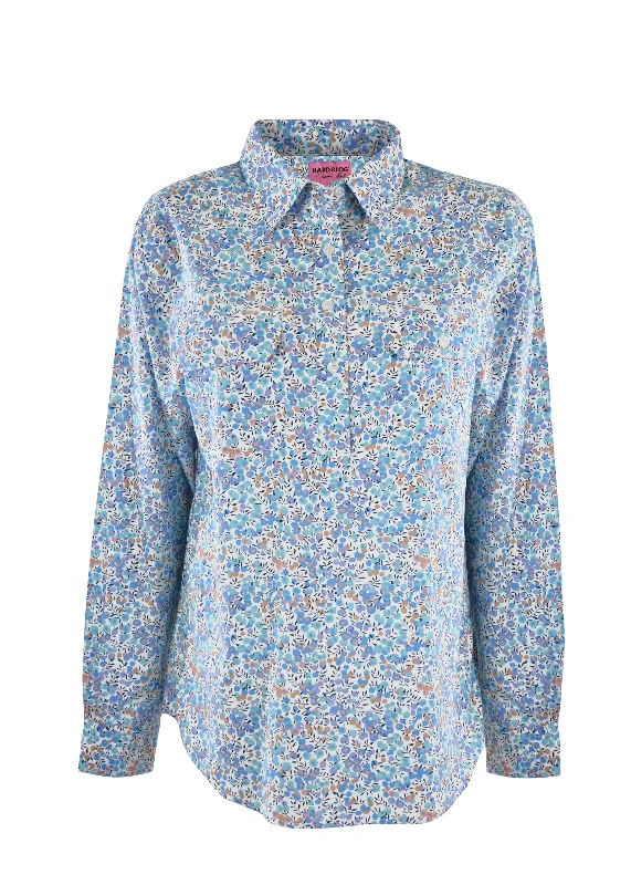 Hard Slog Ladies Print Half Placket L/S Shirt - White- H1S2101039 Elegant Silk Short Shirt