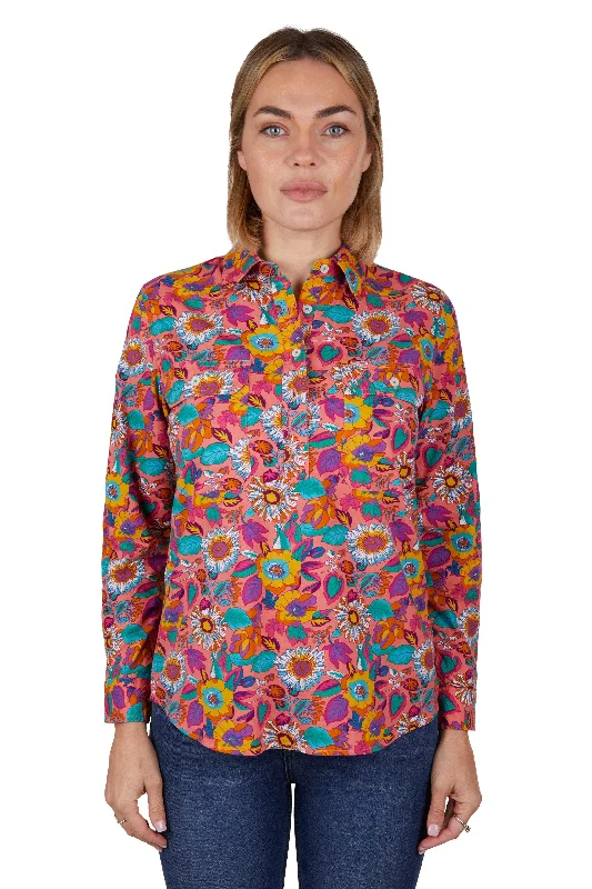 Hard Slog Ladies Susie Half Placket L/S Shirt - Multi - H4W2101204 Comfortable Fitted Short Sleeve