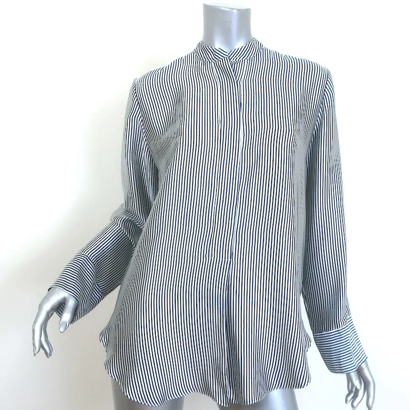 Jenni Kayne Striped Silk Shirt Navy/White Size Extra Small Long Sleeve Top Comfortable Short Sleeve Blouse