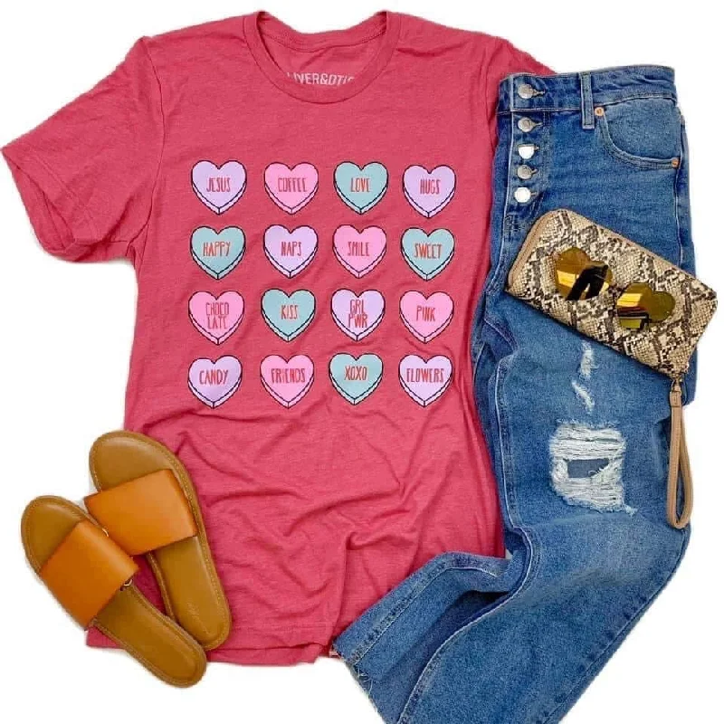 Ladies Candy Hearts Shirt Stylish Short Sleeve Top