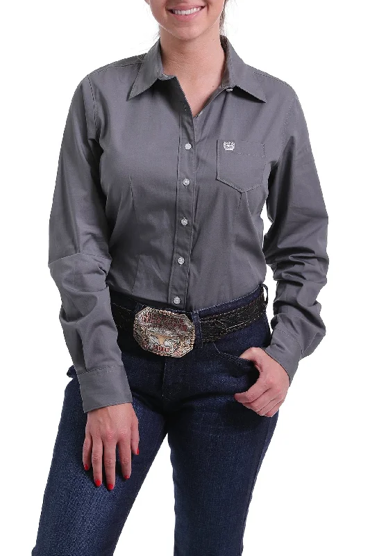 Ladies Charcoal Solid Long Sleeve Shirt - MSW9164029 Comfortable Summer Short Shirt