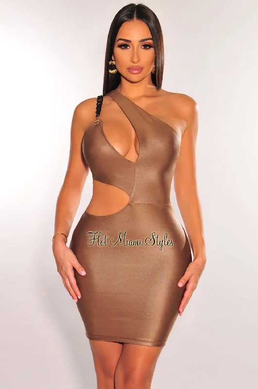 Latte Faux Leather Black Chain One Shoulder Cut Out Mini Dress Cozy Wraparound Mini Dress Latte Faux Leather Black Chain One Shoulder Cut Out Mini Dress Cozy Wraparound Mini Dress