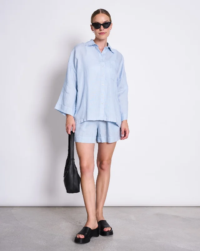 LINEN SHIRT MONS SKY BLUE Classic Cropped Short Sleeve