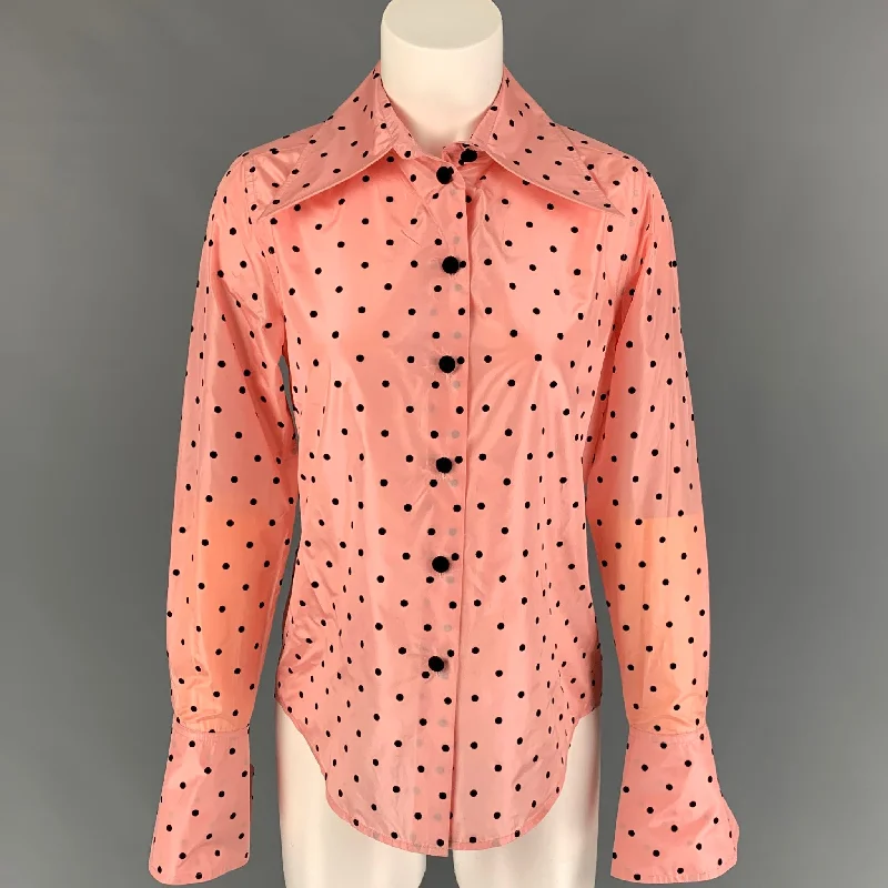 MARC JACOBS Size 0 Pink Black Silk Polka Dot Buttoned Shirt Comfortable Graphic Short Sleeve