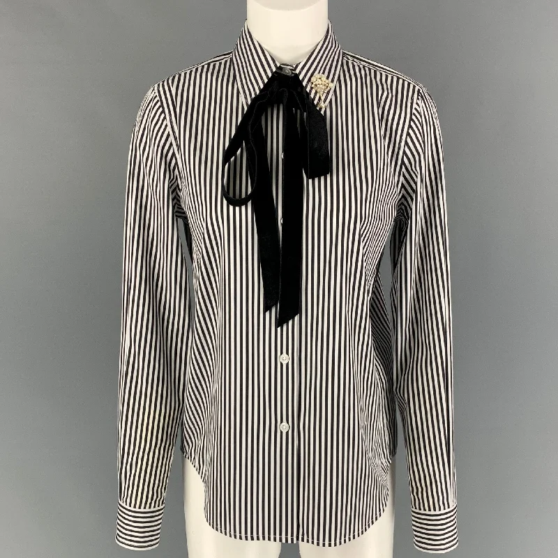 MARC JACOBS Size 2 Black White Cotton Stripe Button Up Shirt Relaxed Fit Short Blouse