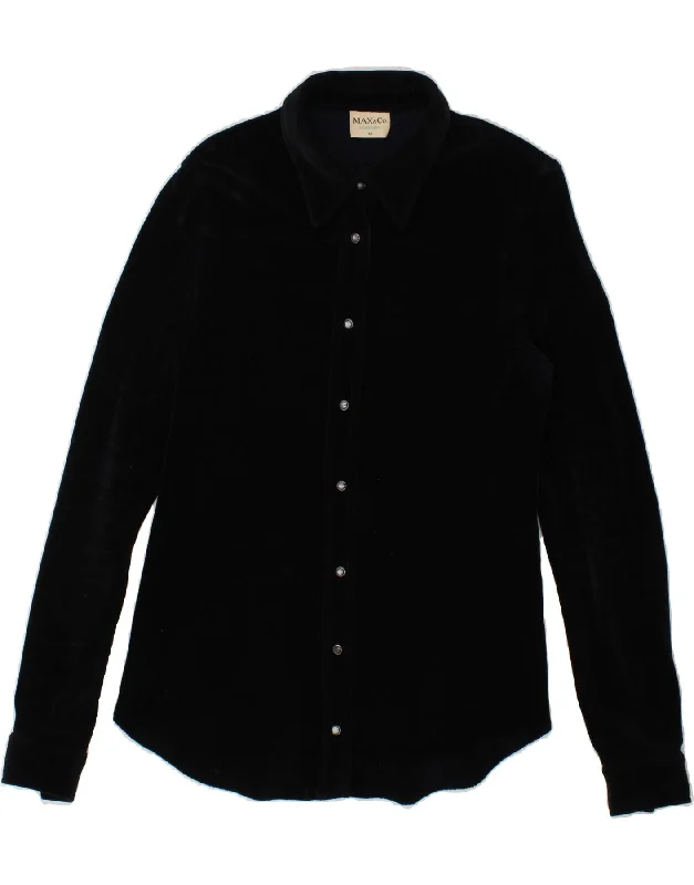 MAX & CO. Womens Shirt UK 14 Large Navy Blue Cotton Elegant Lace-Trimmed Short Shirt MAX & CO. Womens Shirt UK 14 Large Navy Blue Cotton Elegant Lace-Trimmed Short Shirt