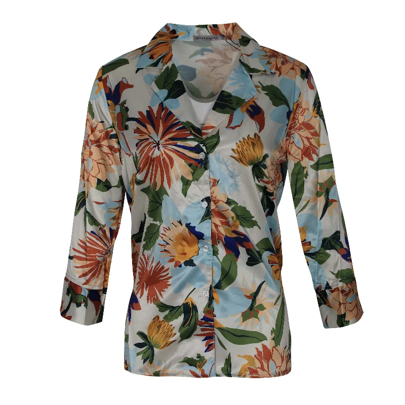 LADIES WOVEN PRINTED LONG SLEEVES SHIRT Cozy Plain Short Sleeve