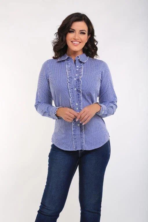 Outback Ladies Ruffle Shirt - Royal Blue - OBW216464 - ON SALE Cozy Plain Short Sleeve