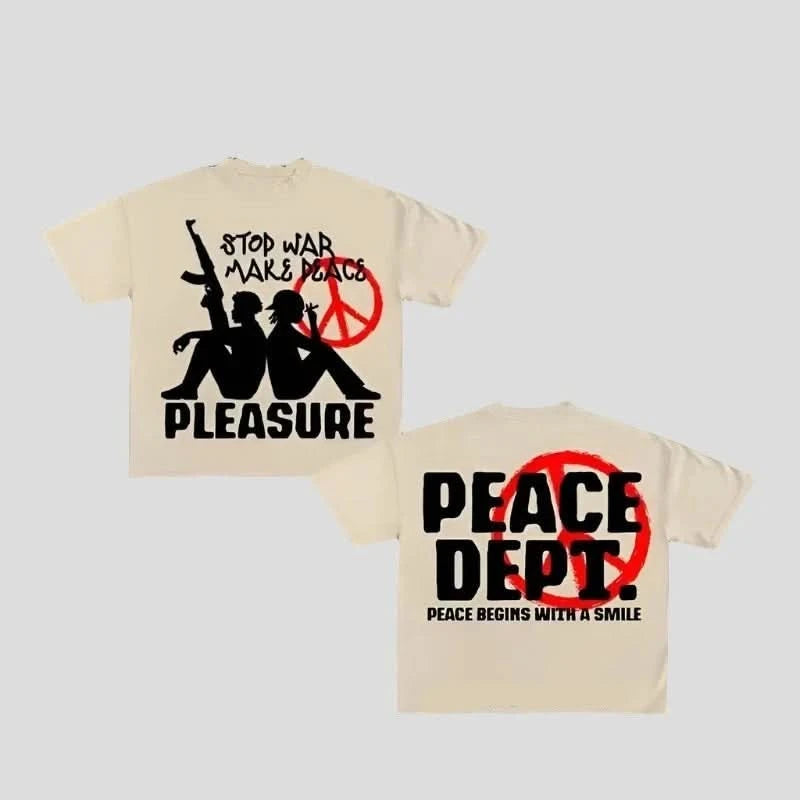 Thin Peace Department Graphic Print T Shirt for Women Chic Embellished Short Sleeve