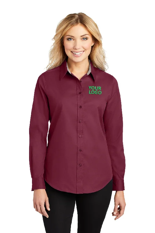 Port Authority Ladies Custom Easy Care Shirts, Burgundy/Light Stone Classic Solid Short Shirt