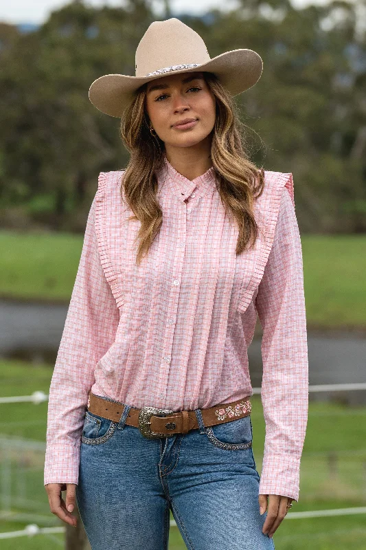 Pure Western Ladies Olivia Check Tuck Detail L/S Shirt - Pink - P3W2546710 - On Sale Casual Slouchy Short Sleeve