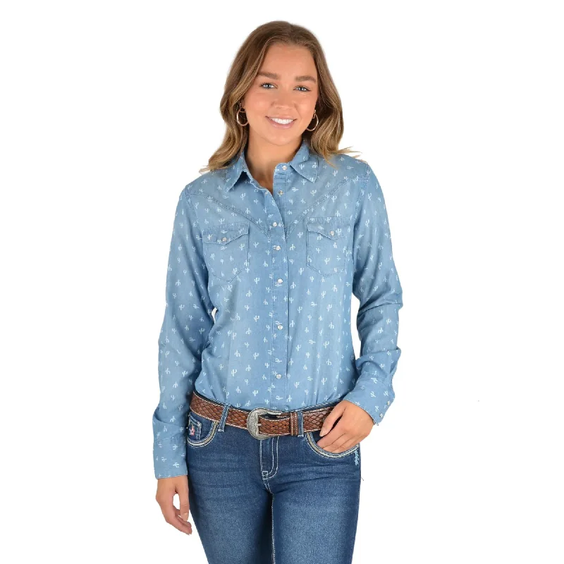 Pure Western Womens Adriana Western L/S Shirt Elegant Off-Shoulder Short Shirt