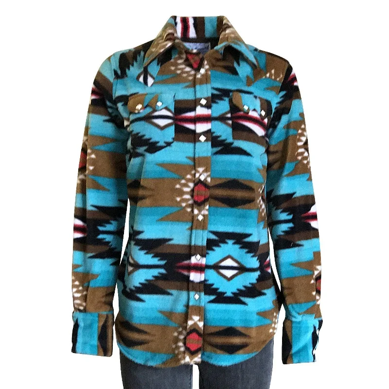 Rockmount Ranch Wear Womens Native Pattern Turquoise Fleece Western Shirt Soft Silk Short Sleeve