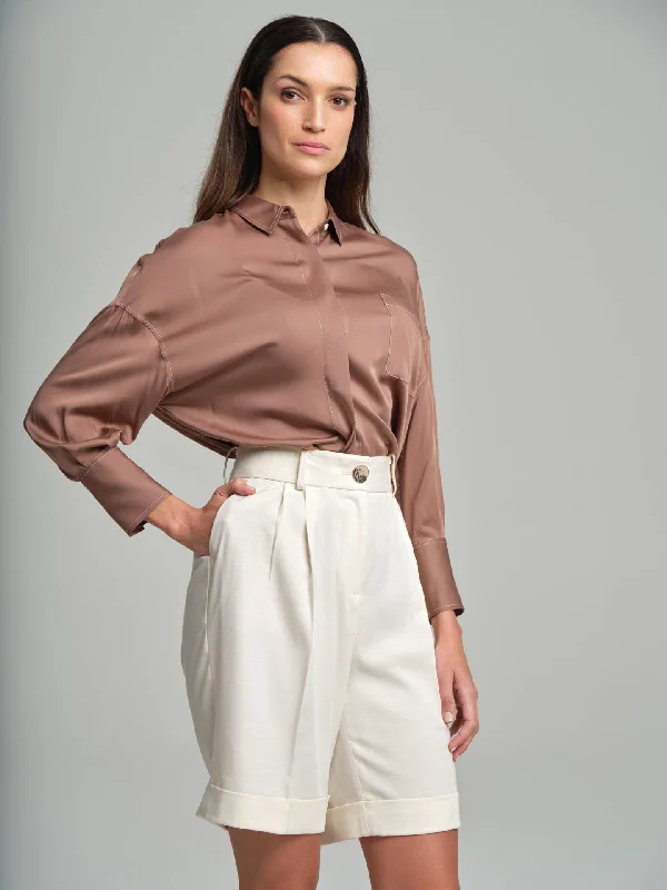 Shirt blouse with loose sleeves Chic Silk Short Sleeve Shirt