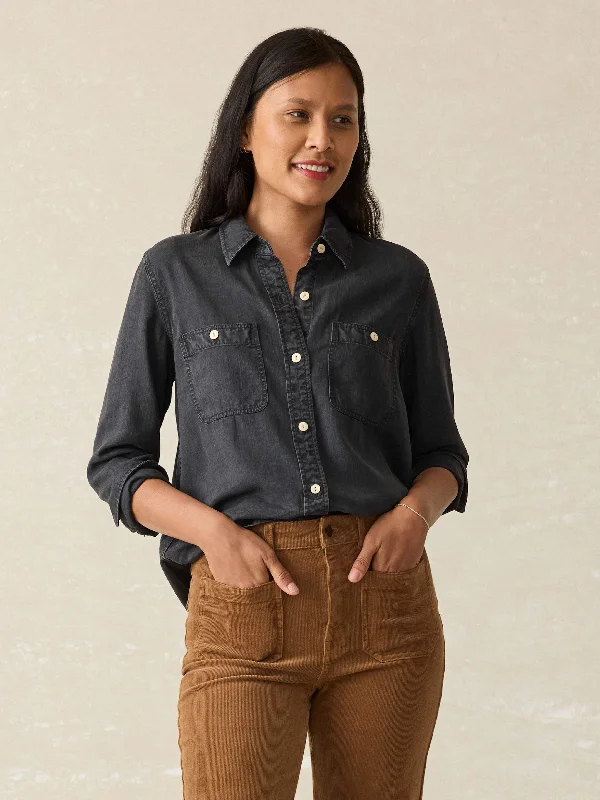 Tried & True Chambray Shirt - Durango Black Comfortable Loose Short Sleeve