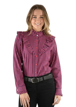 Thomas Cook Ladies Gia Gingham L/S Shirt - T2W2118058 - ON SALE Elegant Draped Short Shirt