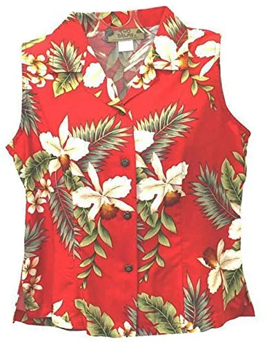 Two Palms Women's Hawaiian Orchid Sleeveless Shirt Cozy Summer Short Shirt