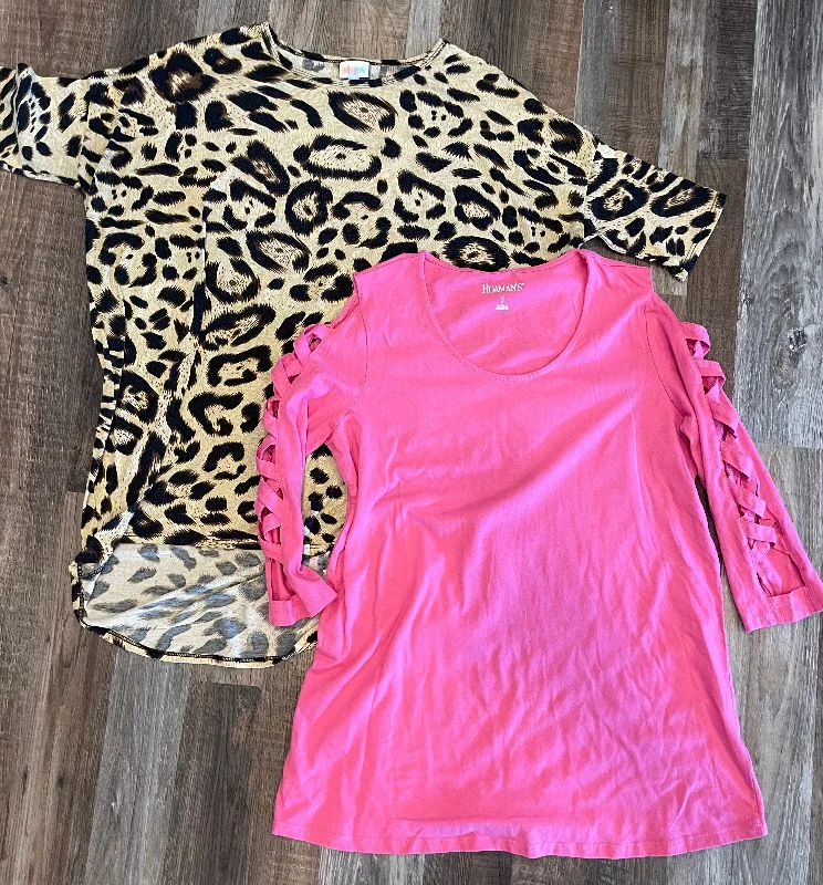 Lot of 2- LuLaRoe Leopard & Roaman’s Pink casual shirt- womens XL Classic Short Sleeve Blouse