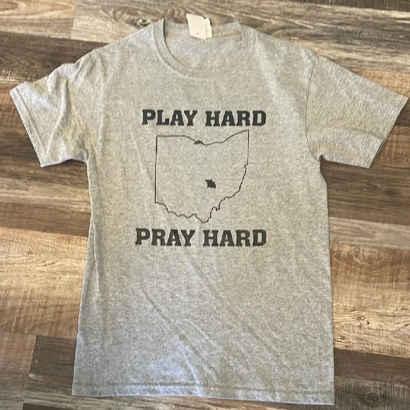 Ohio Play Hard Pray Hard grey shirt adult small Fashionable Rounded Short Shirt