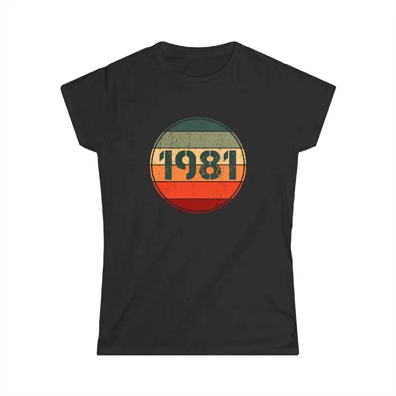 Vintage 1981 Birthday Shirts for Women Funny 1981 Birthday Womens Shirts Soft Cotton Short Shirt