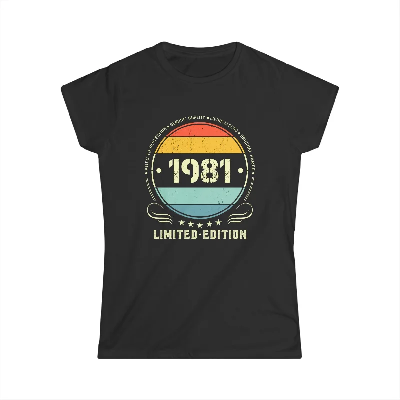 Vintage 1981 Limited Edition 1981 Birthday Shirts for Women Womens Shirt Comfortable Flowing Short Sleeve