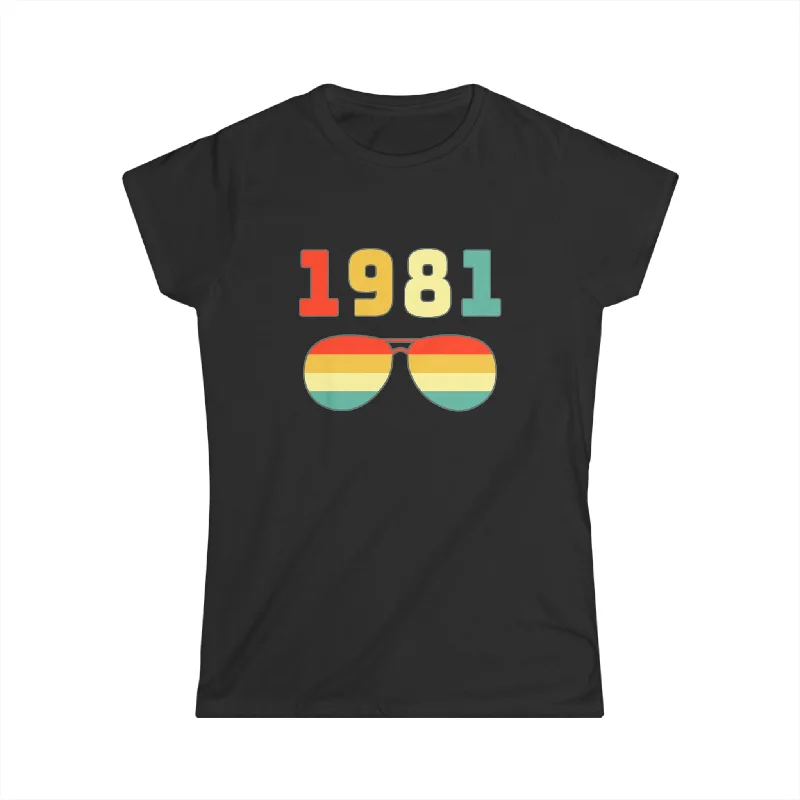 Vintage 1981 T Shirts for Women Retro Funny 1981 Birthday Women Shirts Trendy Sleeveless Short Shirt