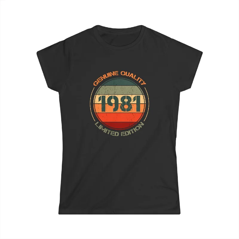 Vintage 1981 T Shirts for Women Retro Funny 1981 Birthday Womens T Shirt Modern Casual Short Sleeve